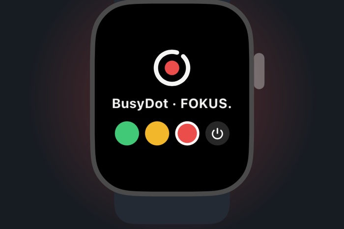 BusyDot app on Apple Watch with the three status buttons
